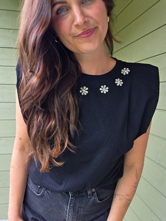 Bloom Shoulder Top - Zwart