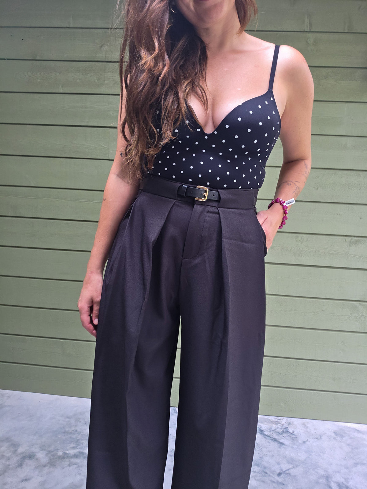 Wide Leg Pantalon Met Plooien - Zwart
