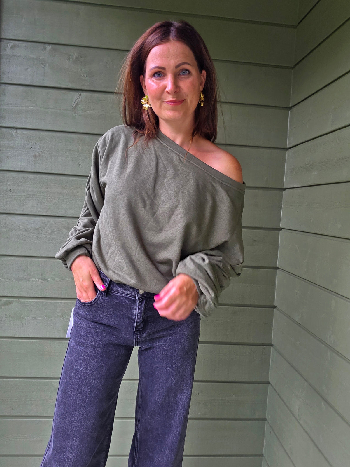 Off-Shoulder Sweather Green