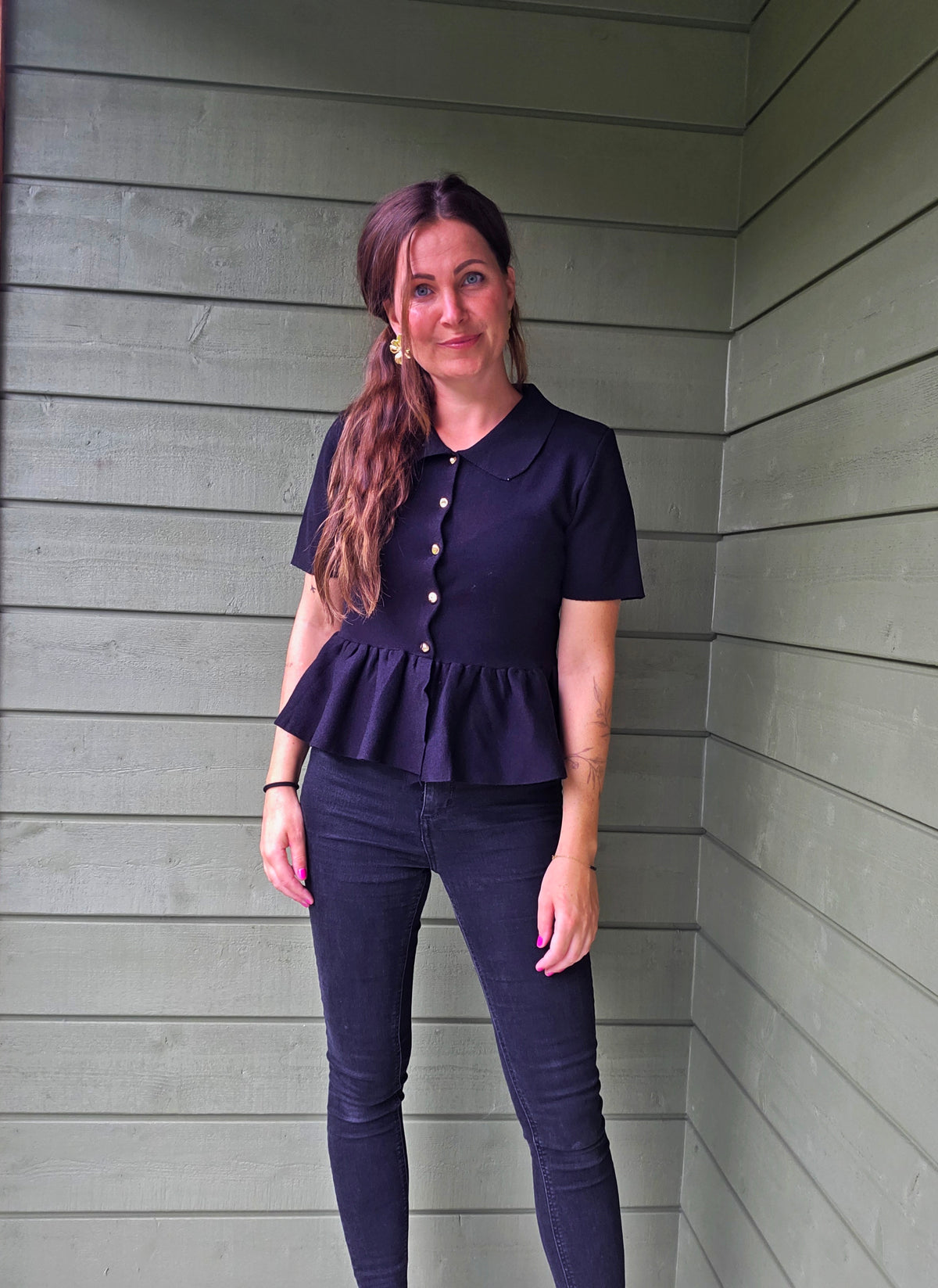 Peplum Top Golden Buttons - Black