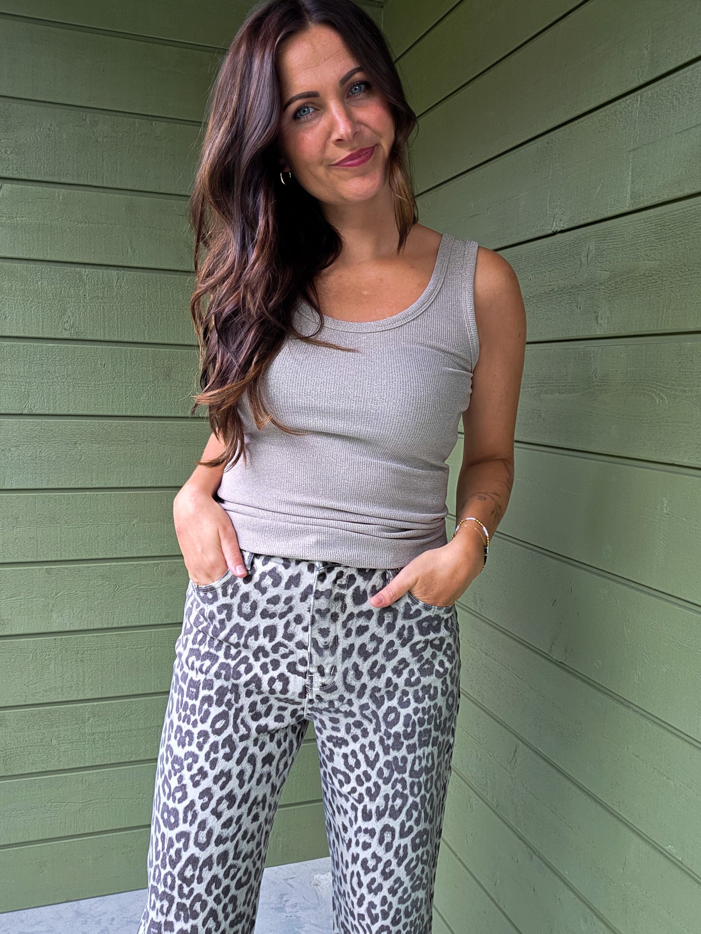 Rib Basic Glitter Top - Taupe