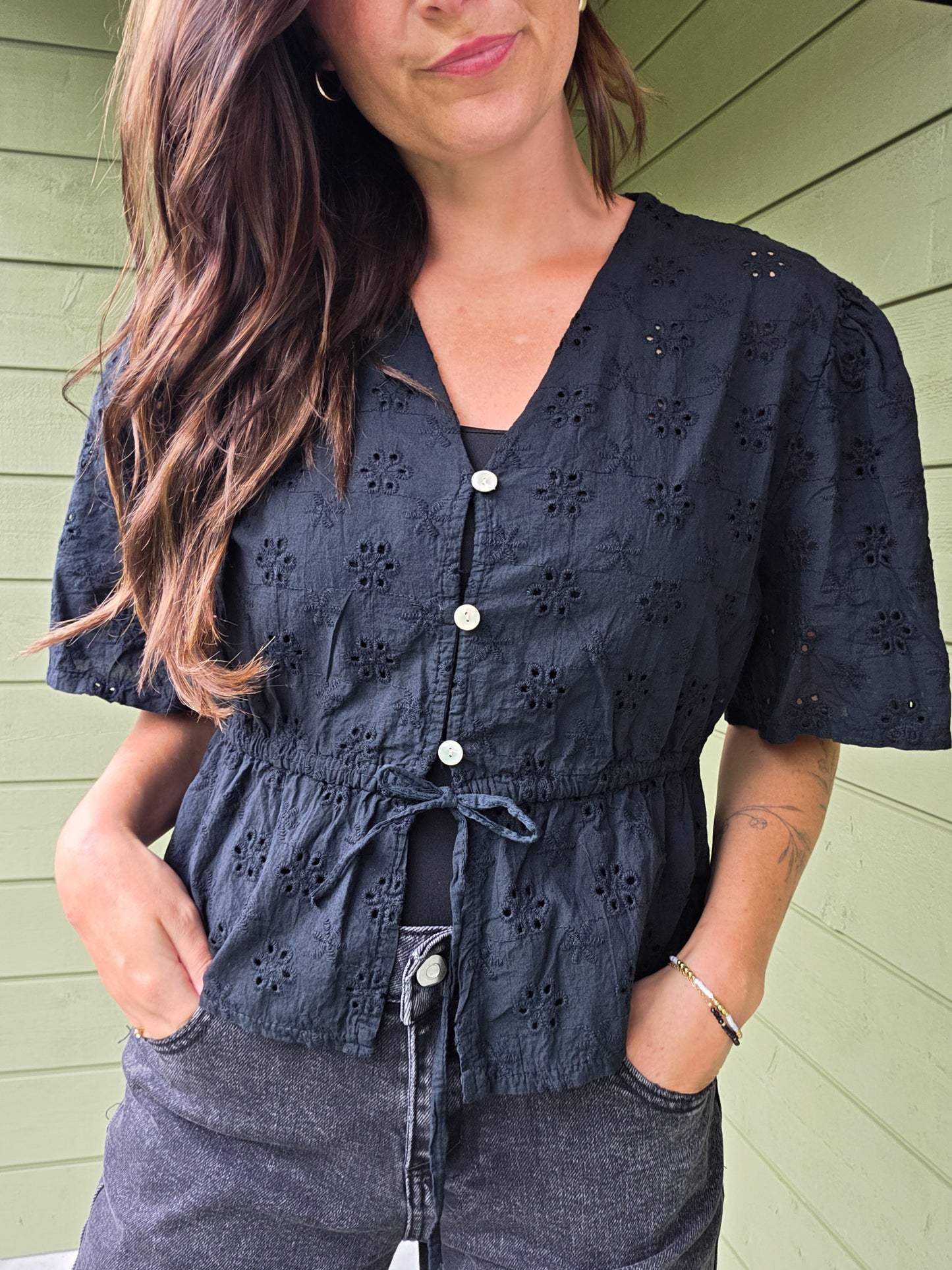 Zwarte Broderie Top