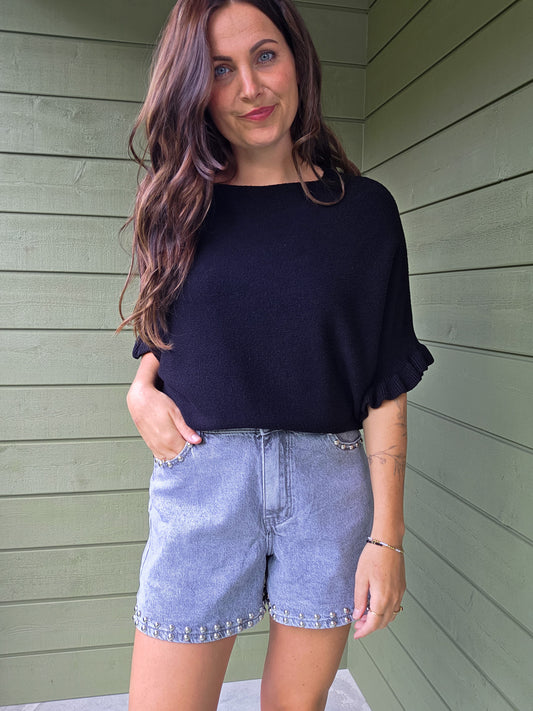 Trui Met Roezel Mouwen - Black