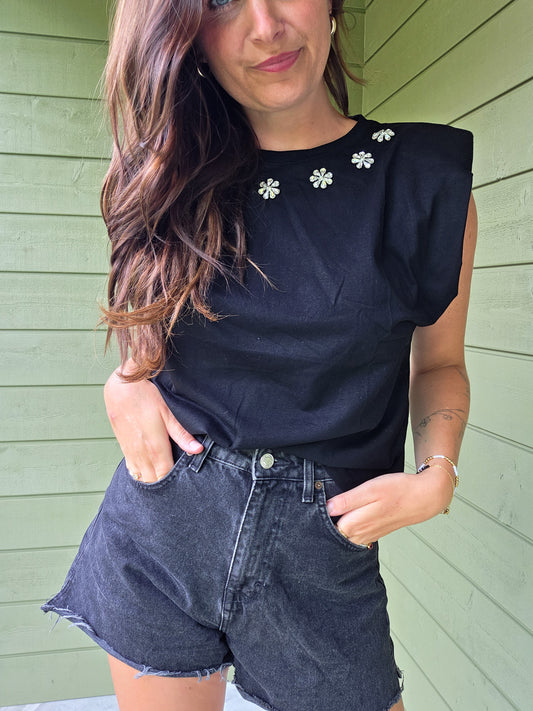 Bloom Shoulder Top - Zwart