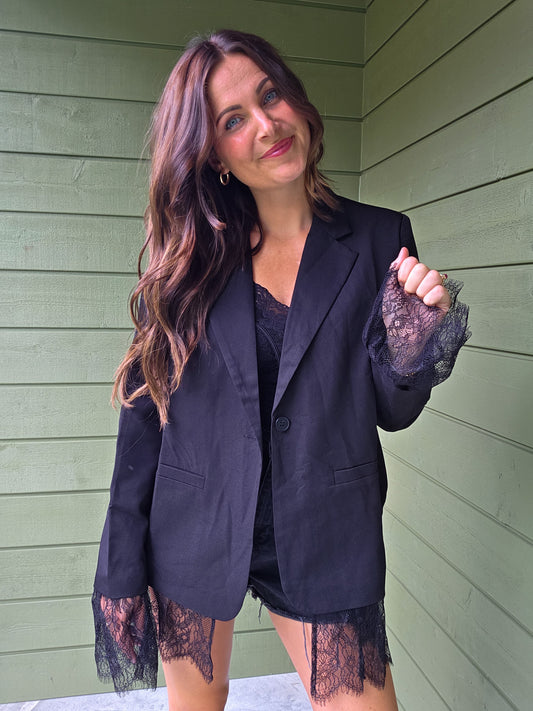 Blazer Met Kant - Black