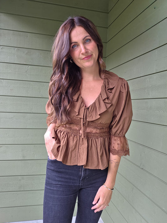 Ruffle Lace Blouse Brown