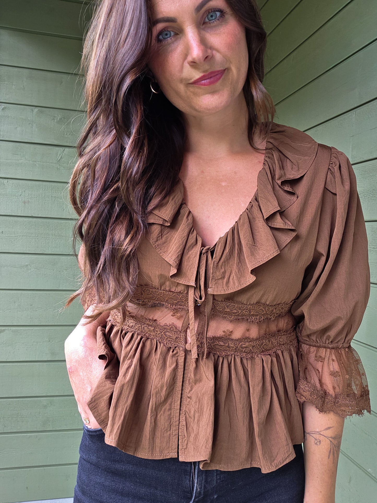 Ruffle Lace Blouse Brown