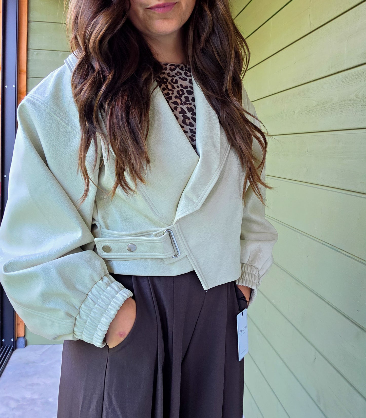 Cream Faux Leather Jacket