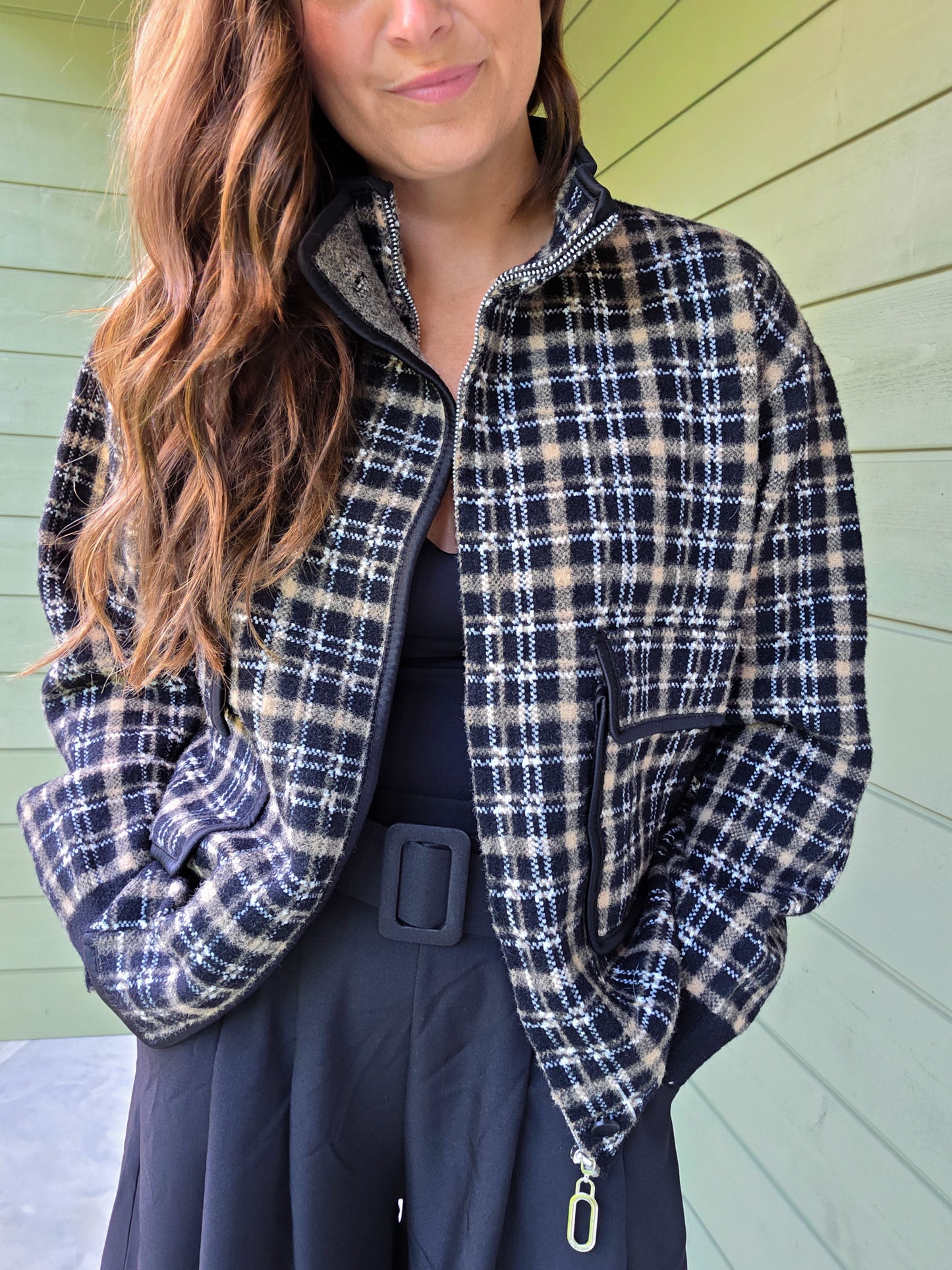 Geruite Teddy Jacket - Zwart/Beige