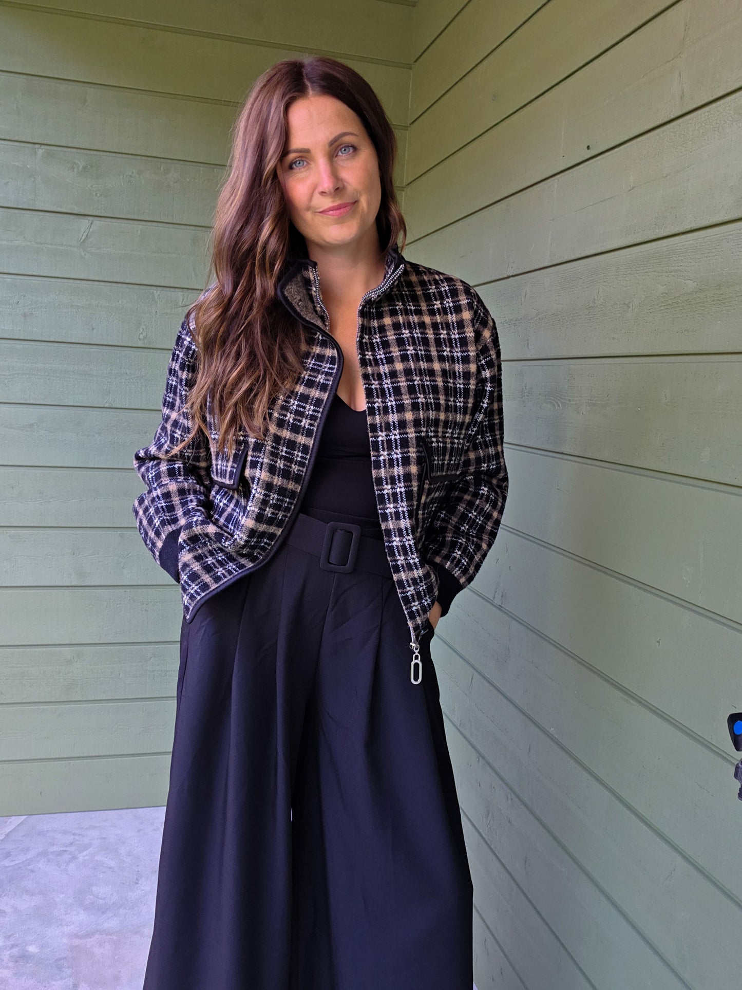 Geruite Teddy Jacket - Zwart/Beige