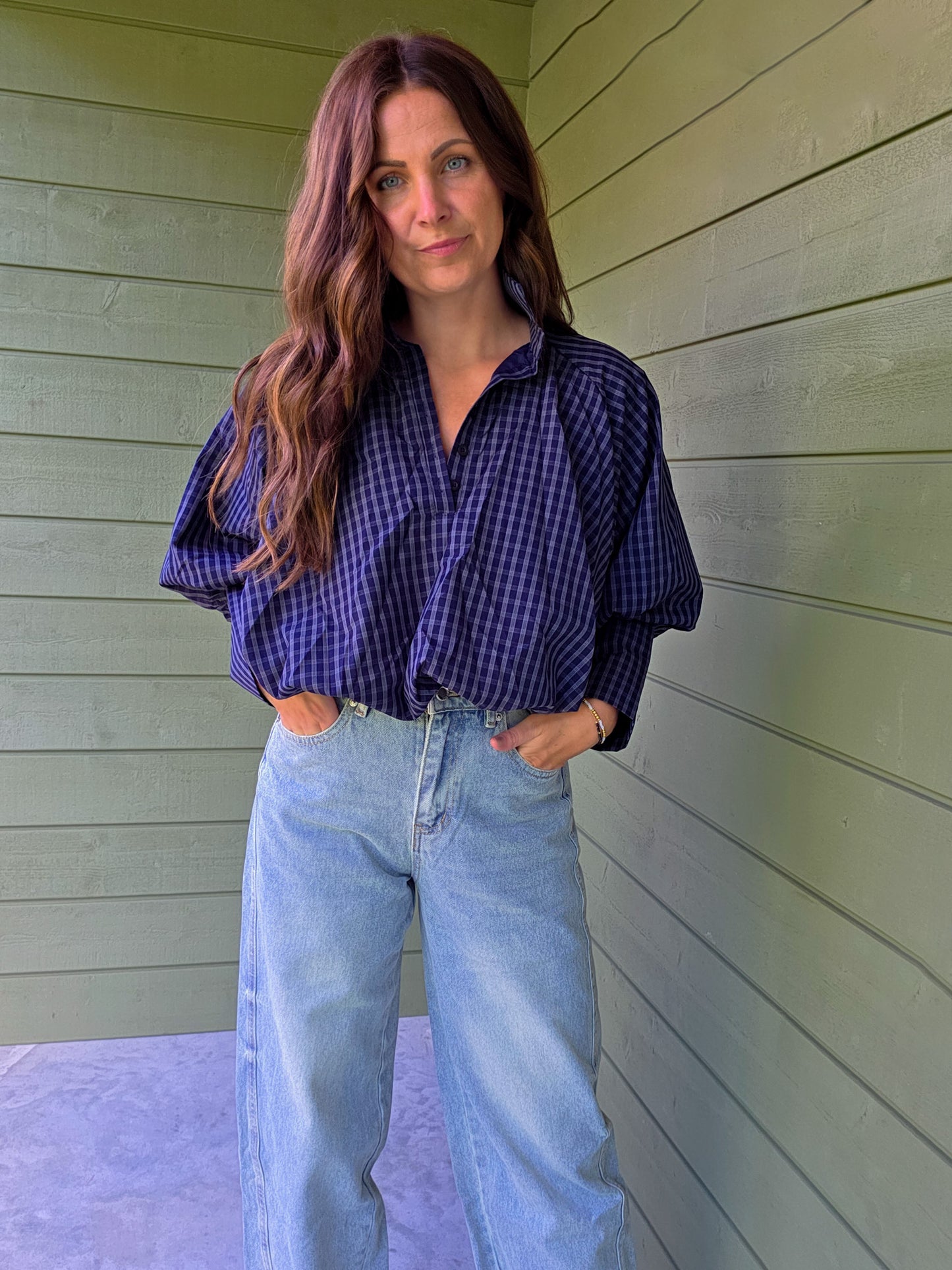 Blue Checked Blouse - Donkerblauw