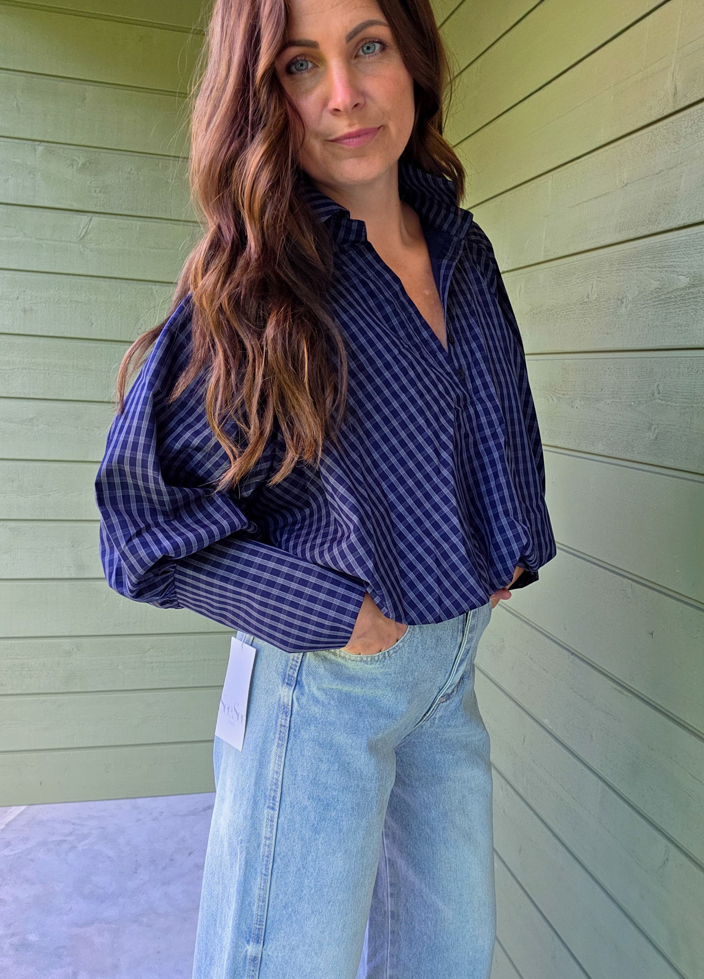 Blue Checked Blouse - Donkerblauw