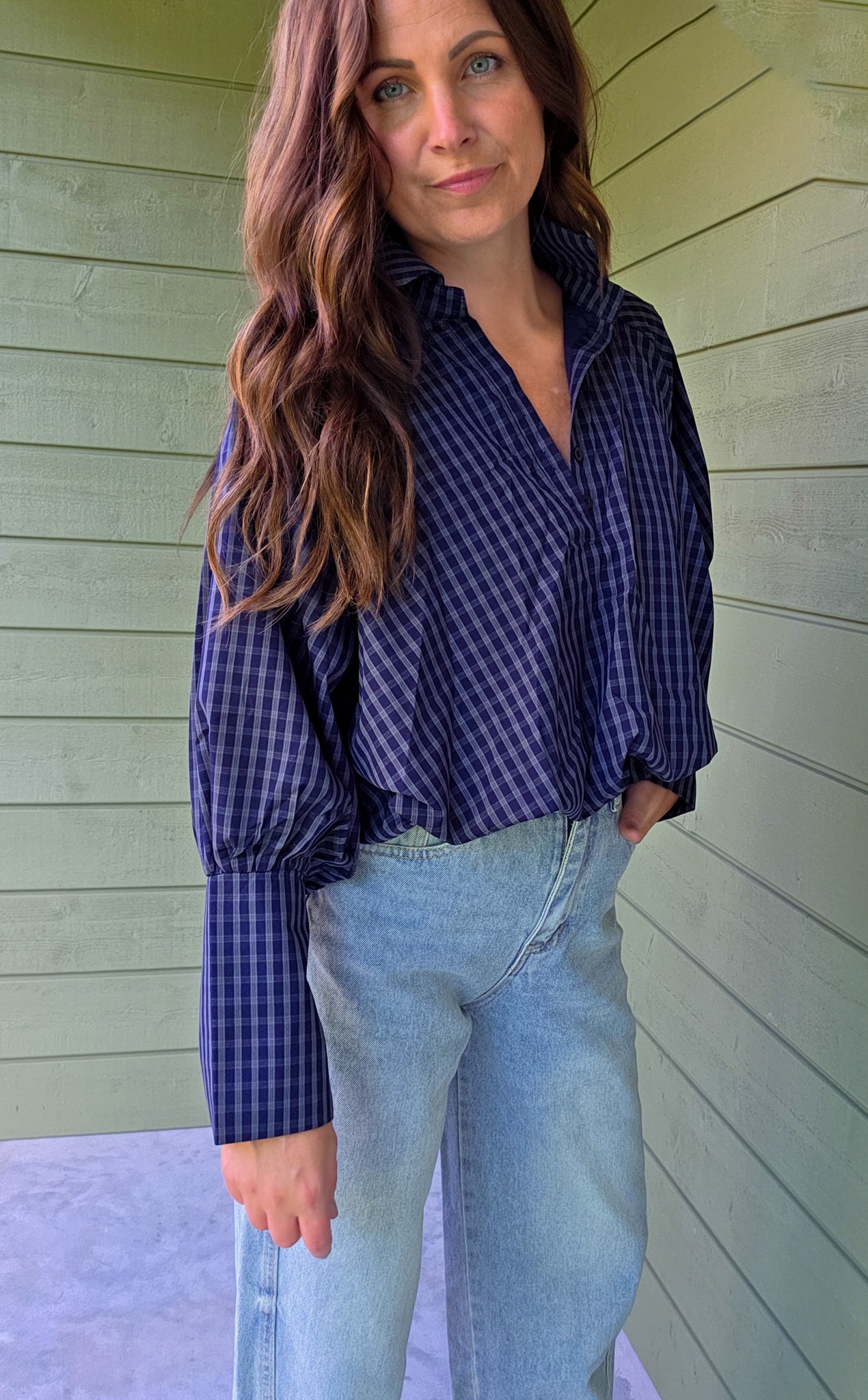 Blue Checked Blouse - Donkerblauw