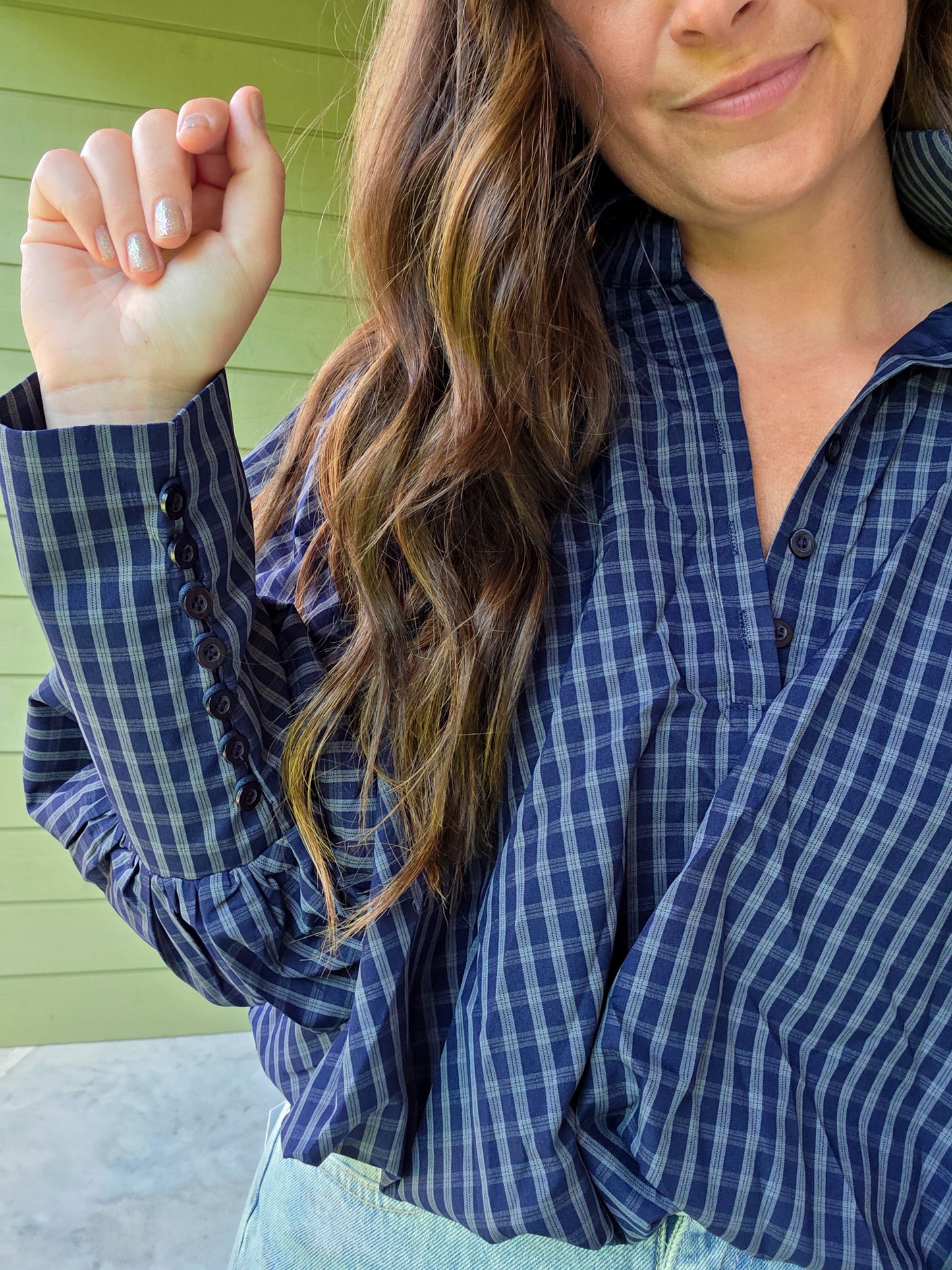 Blue Checked Blouse - Donkerblauw