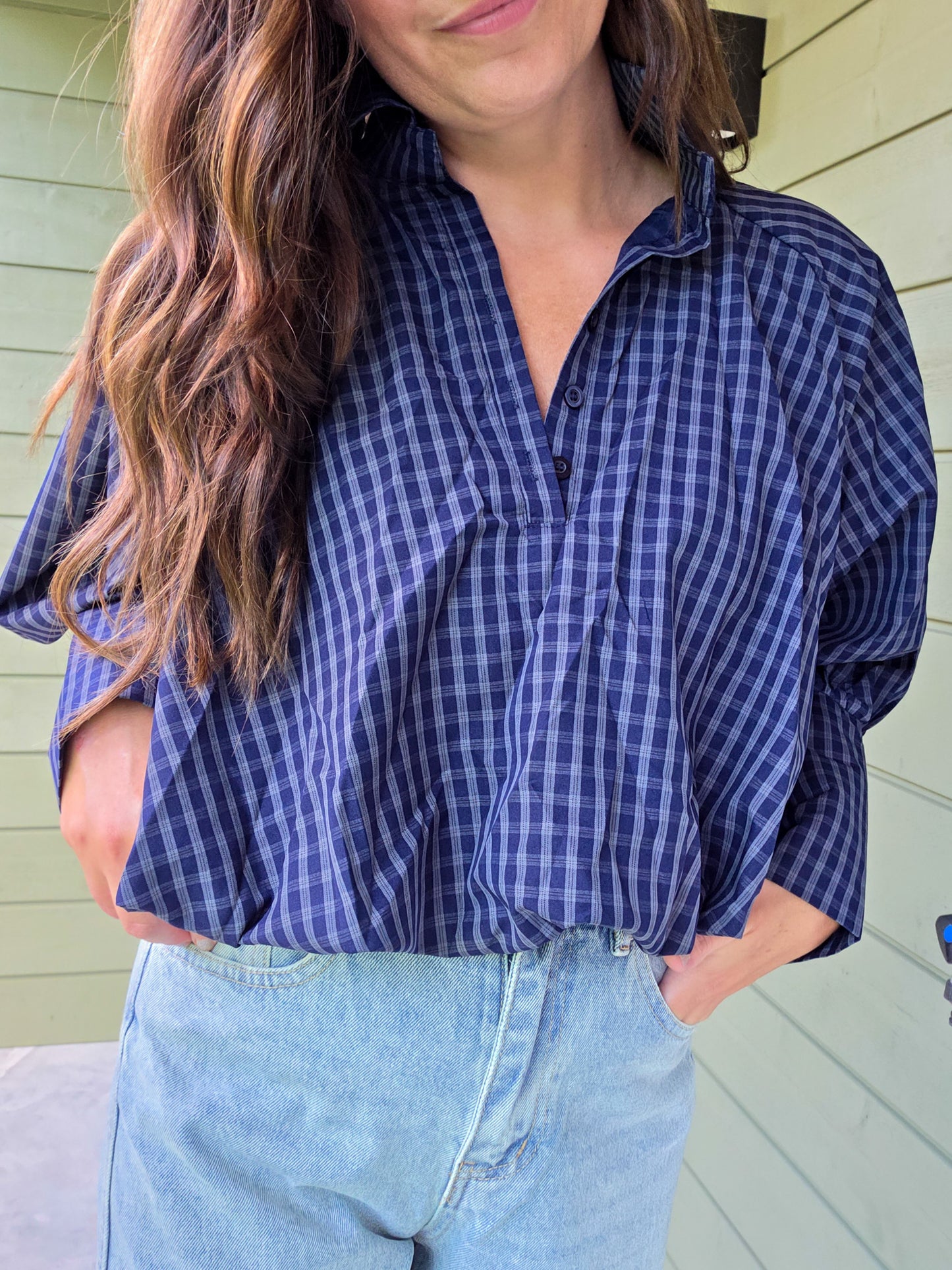 Blue Checked Blouse - Donkerblauw