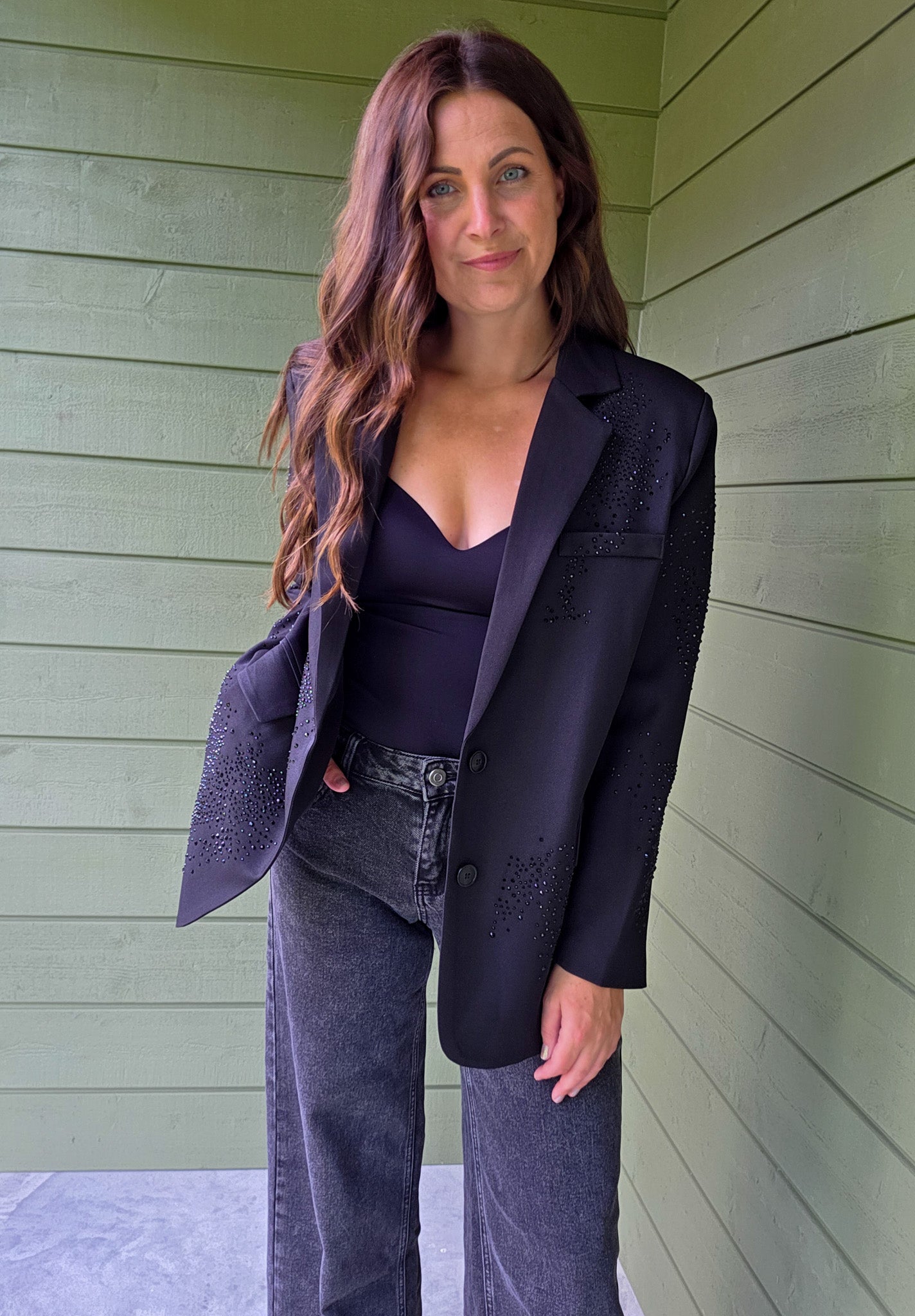 Glitter Blazer - Black Ambika
