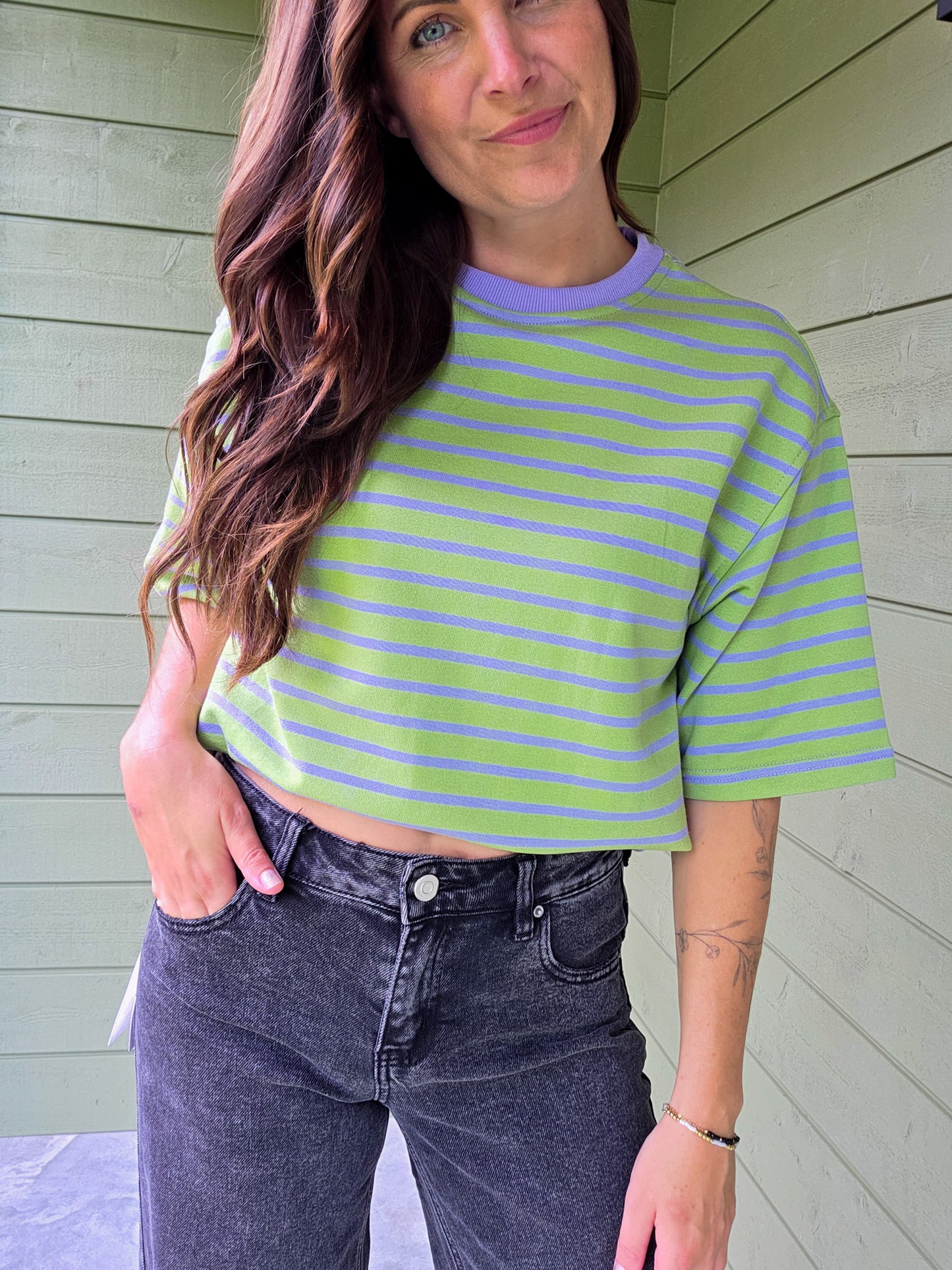 Green - Lilac Stripe T-shirt