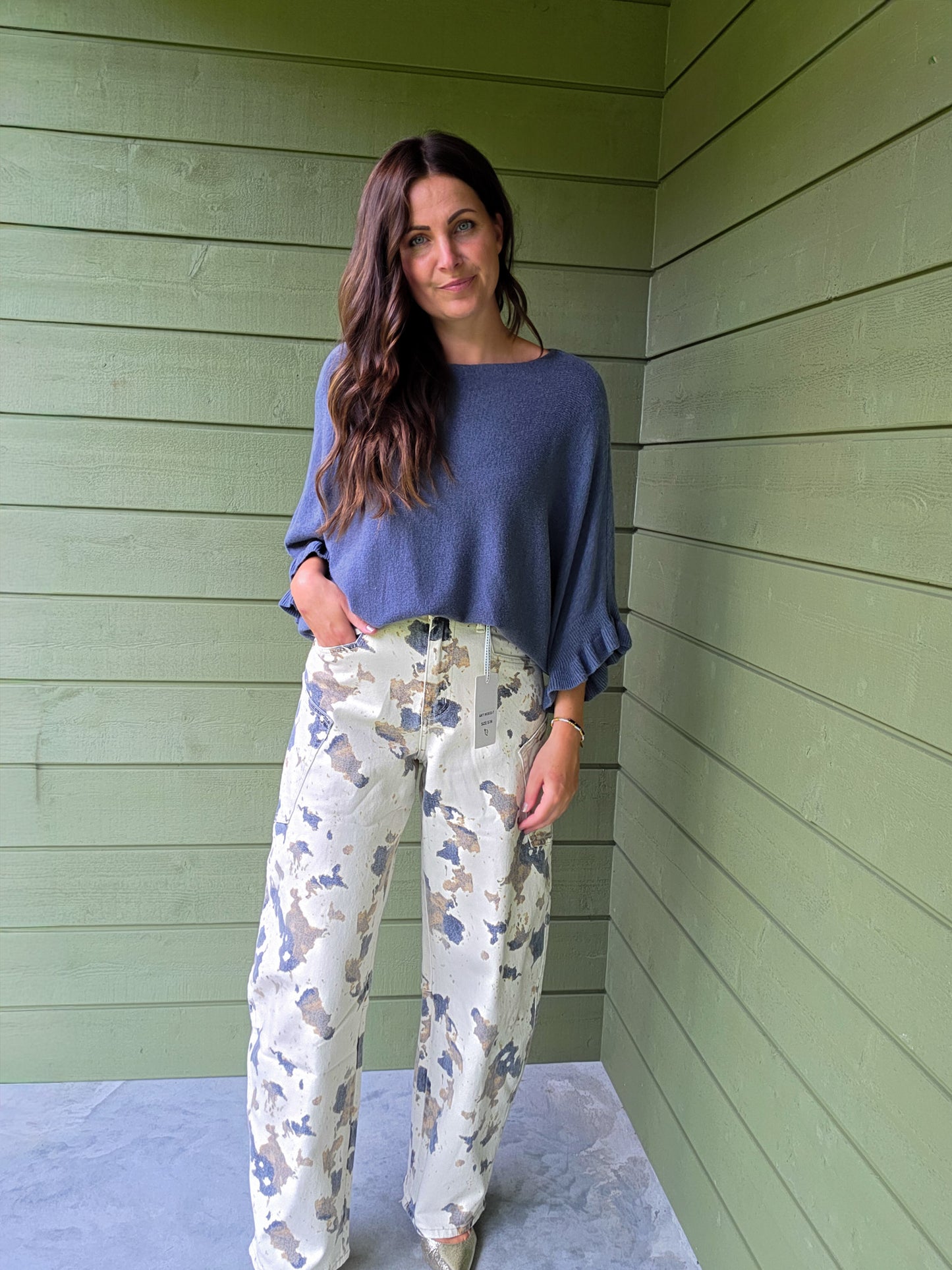 Abstract Print Wide Leg Jeans