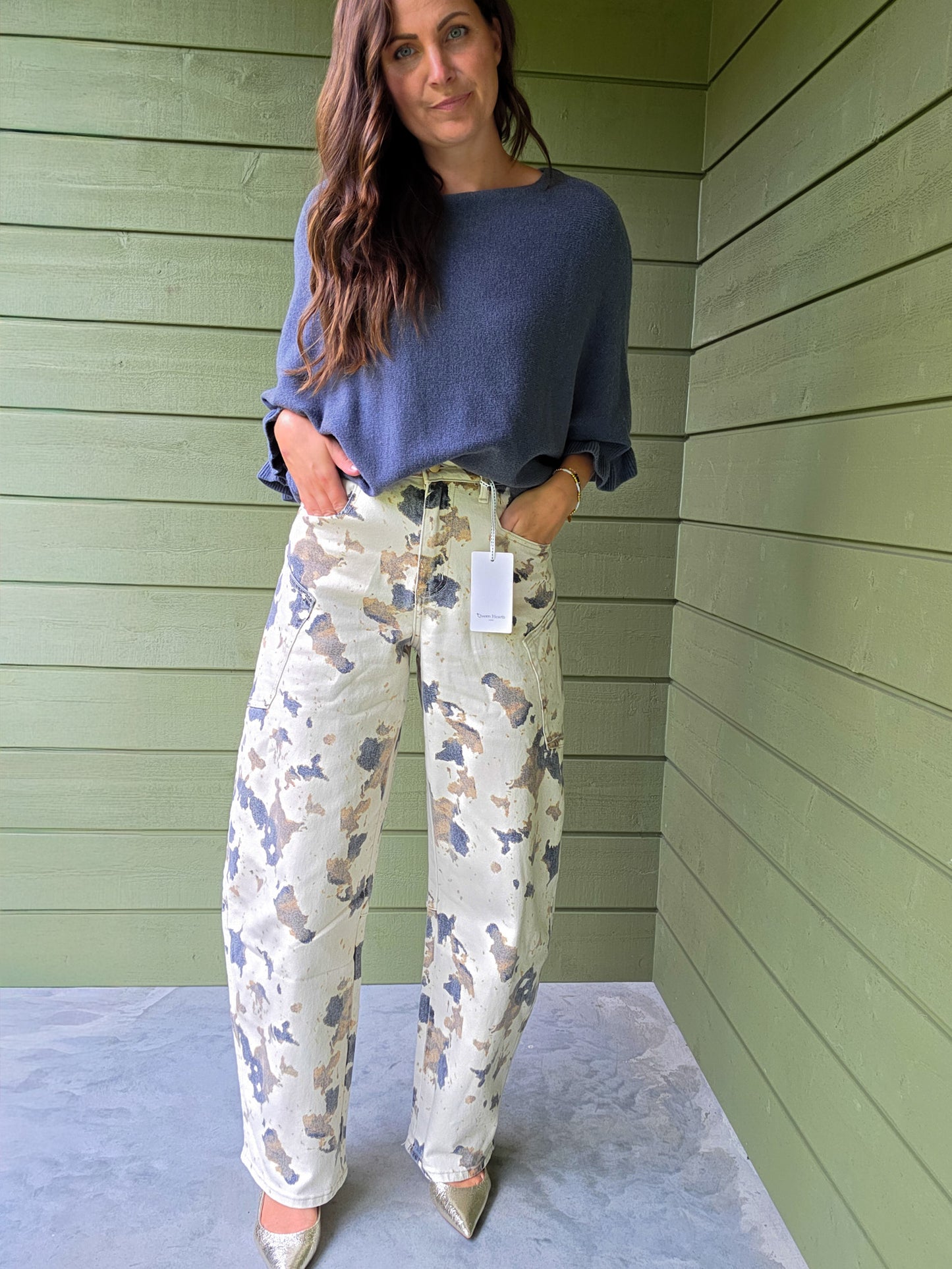 Abstract Print Wide Leg Jeans