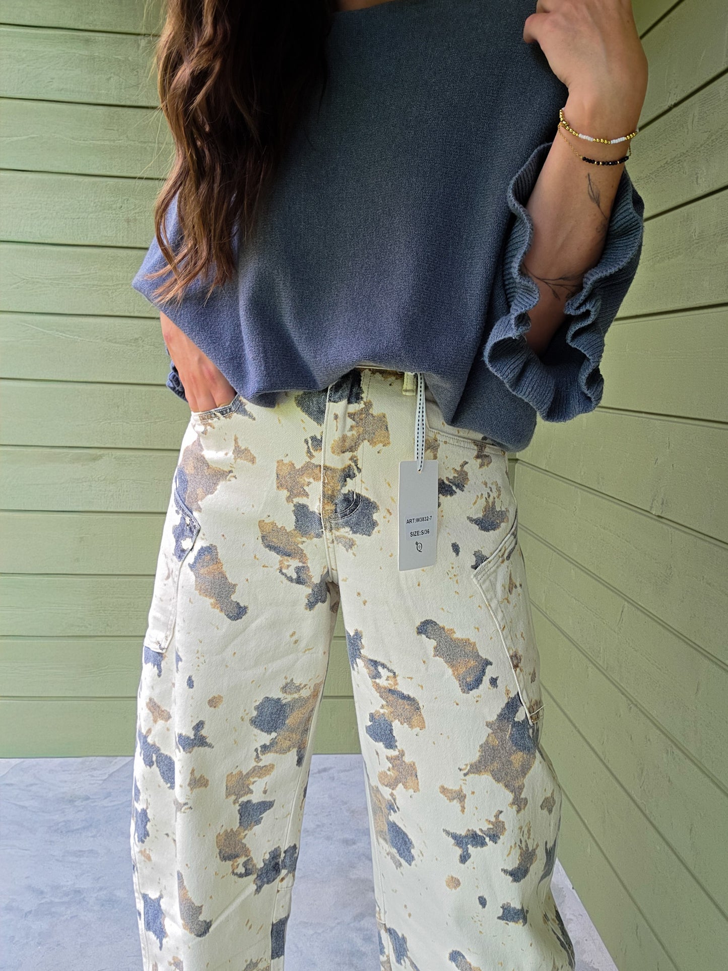 Abstract Print Wide Leg Jeans