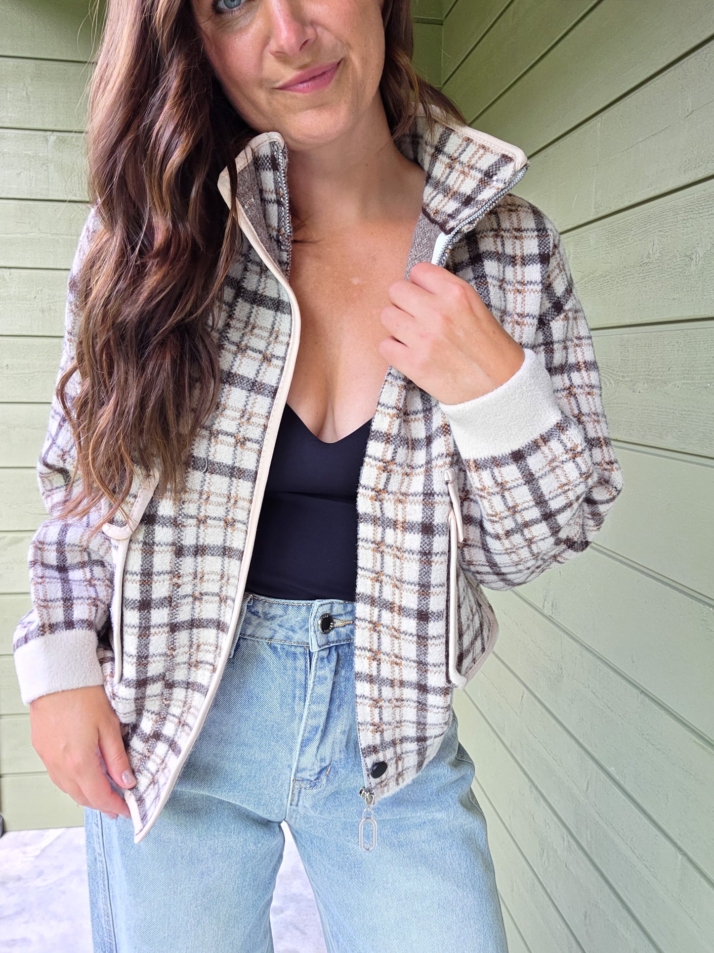 Geruite Teddy Jacket - Beige Bruin