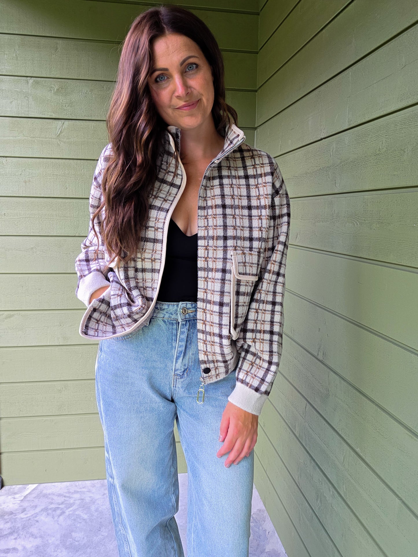 Geruite Teddy Jacket - Beige Bruin