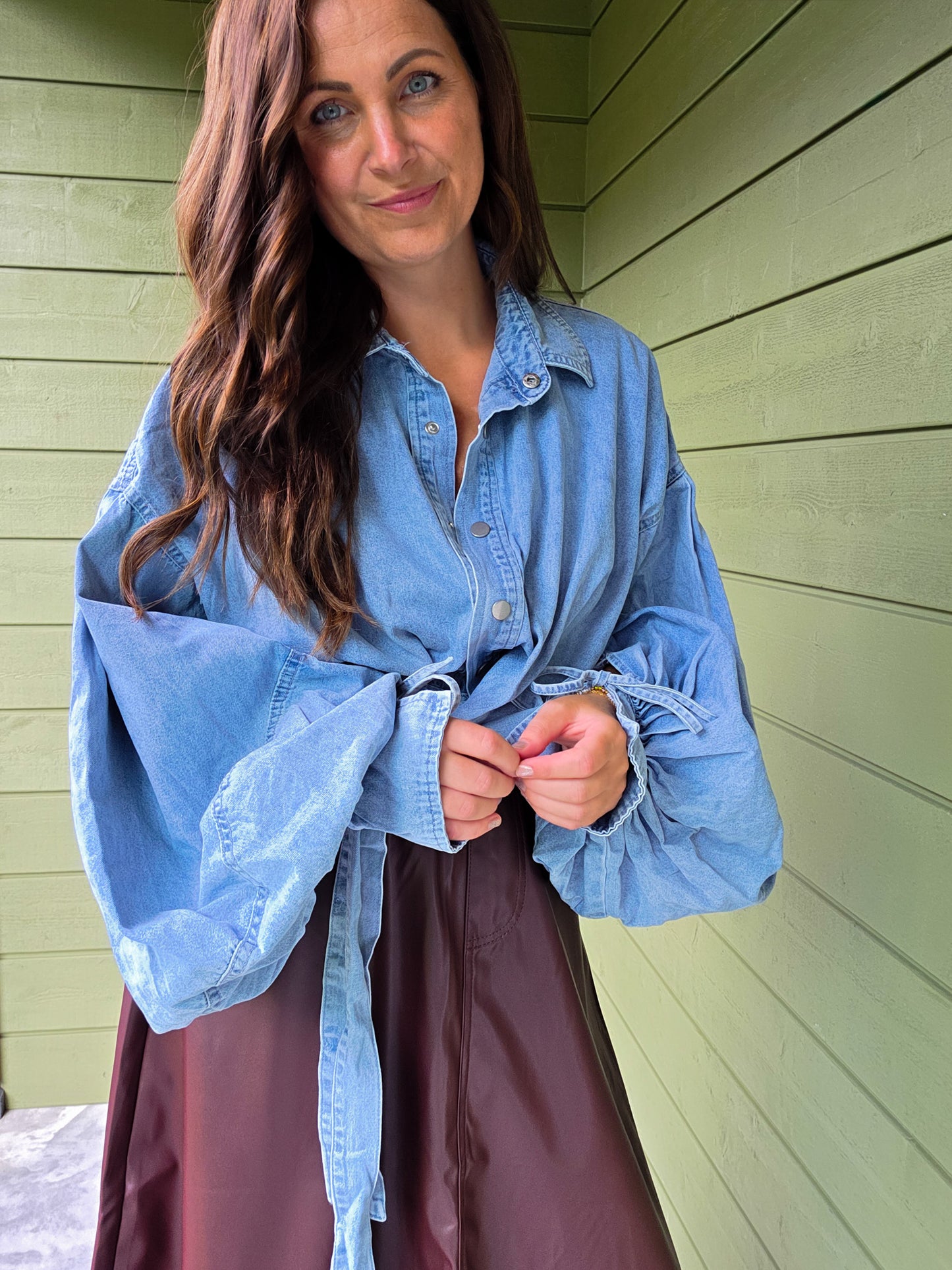 Denim Bow Blouse