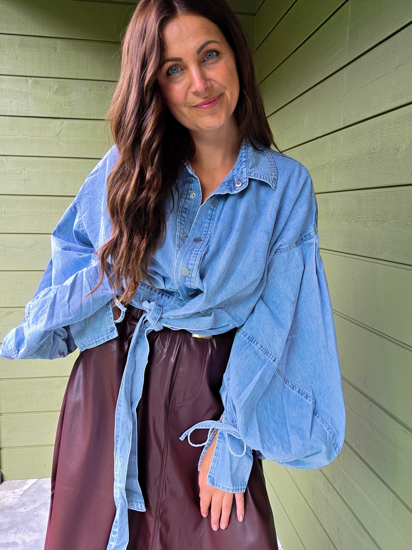 Denim Bow Blouse