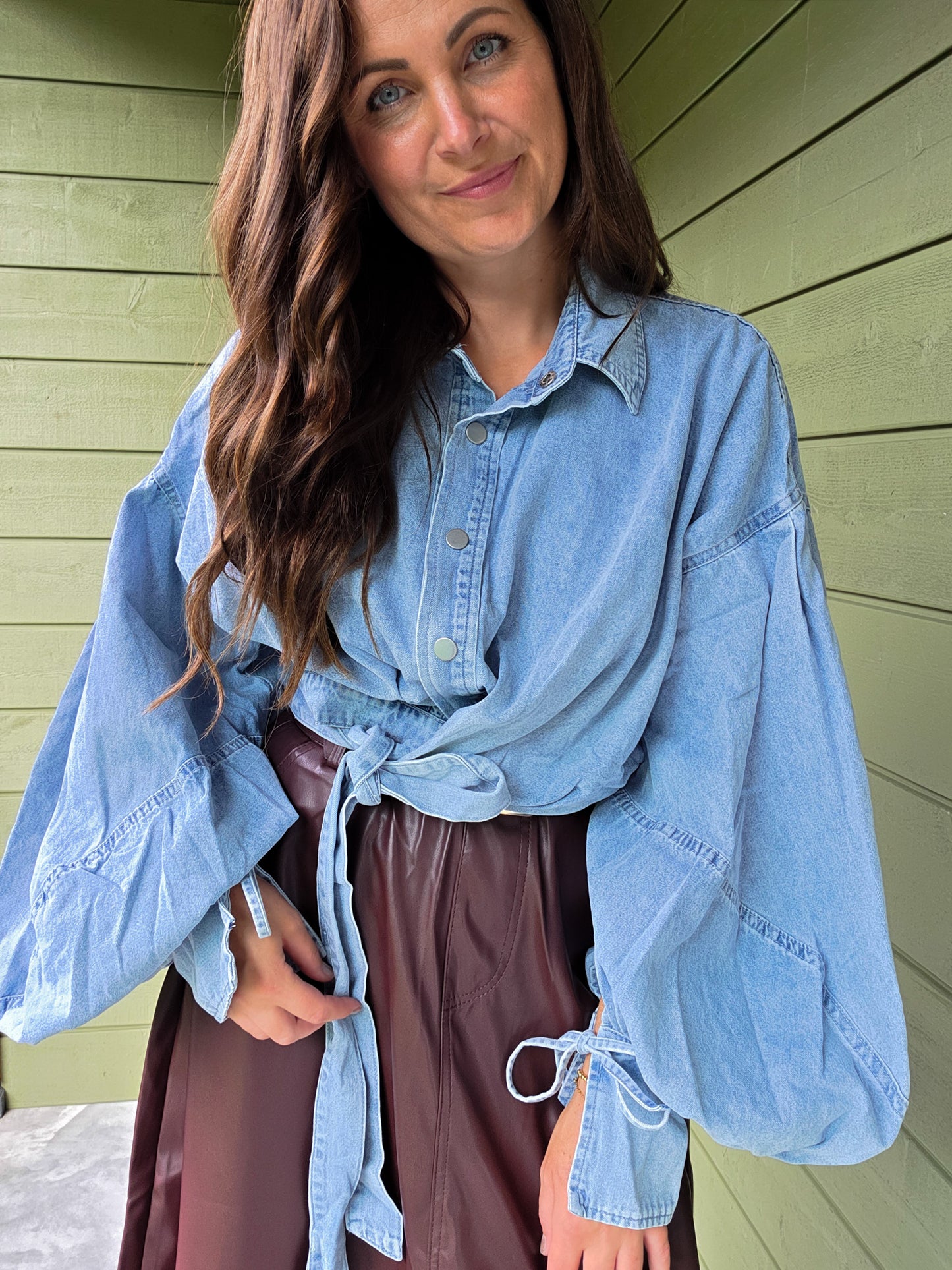 Denim Bow Blouse