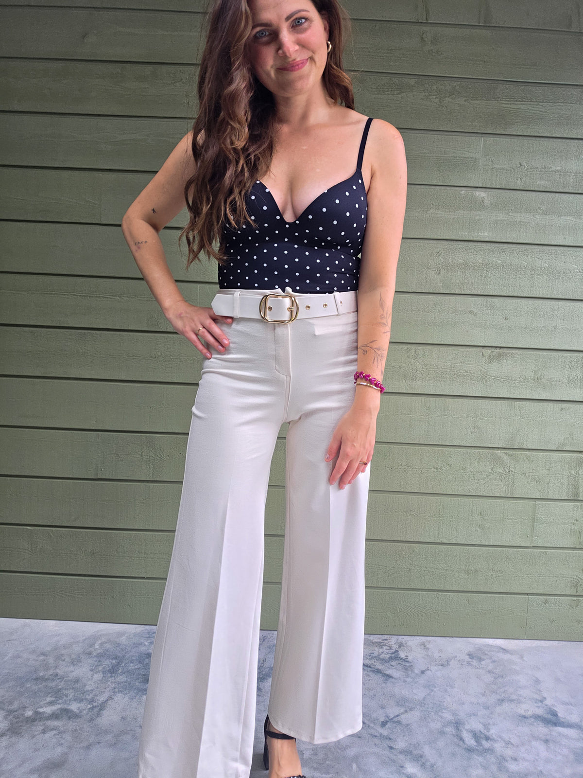 High Waist Wide Leg Broek - Off White