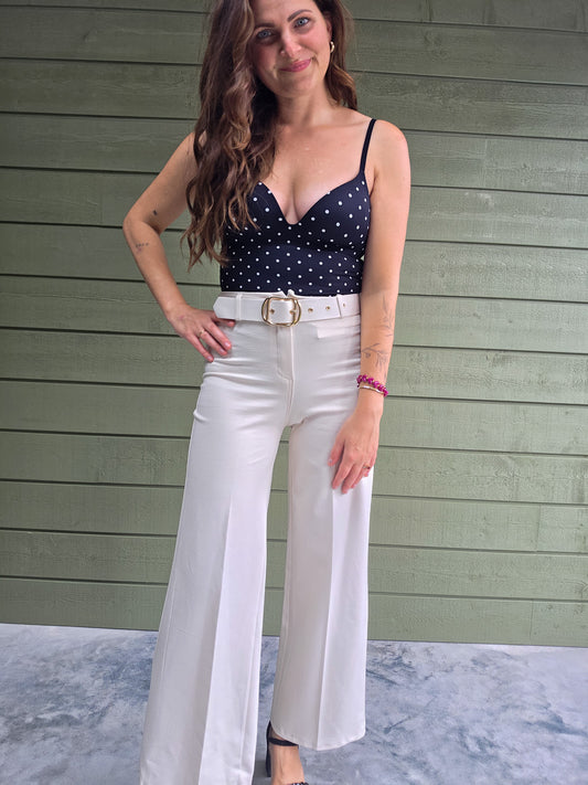 High Waist Wide Leg Broek - Off White