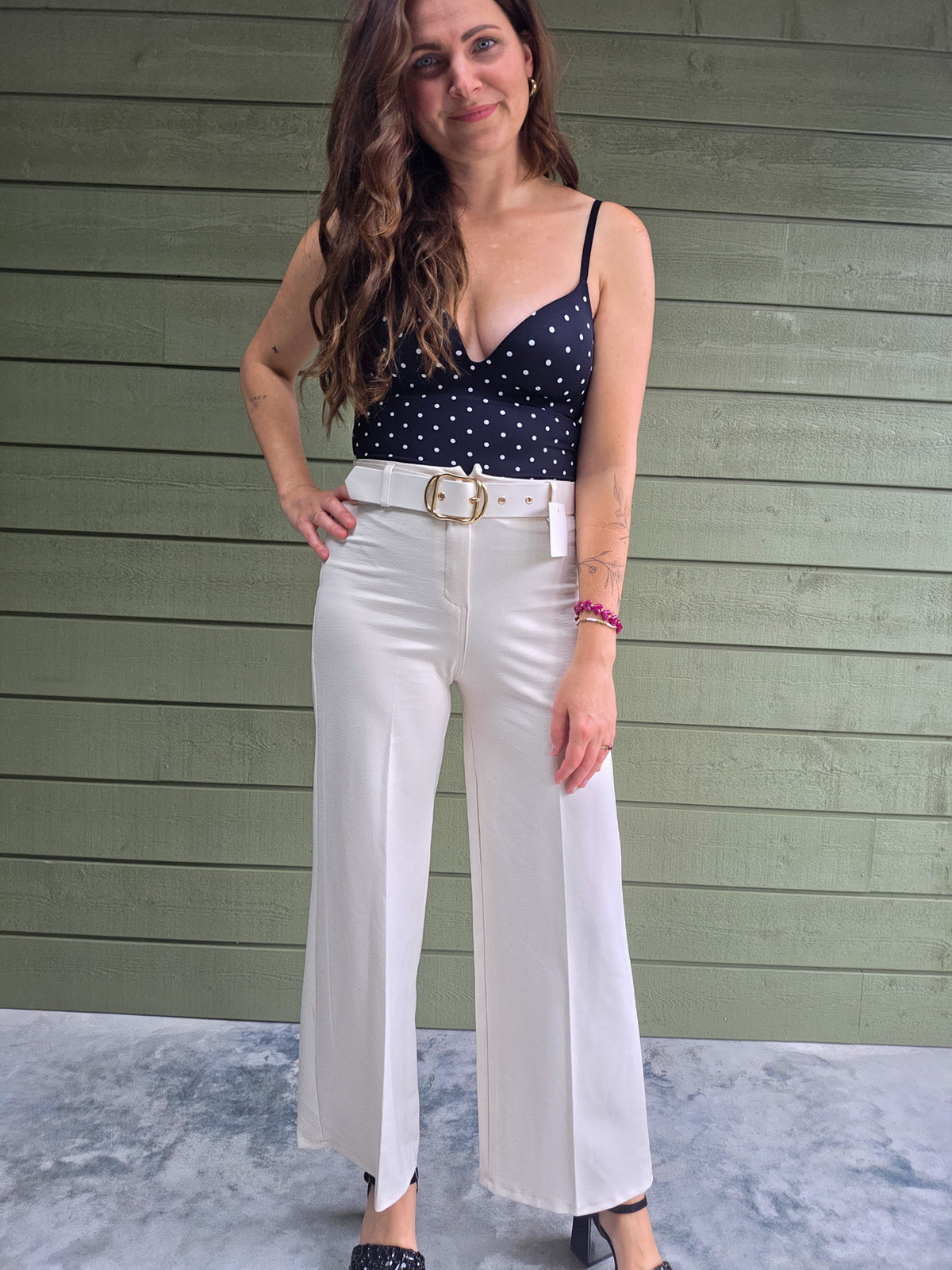High Waist Wide Leg Broek - Off White