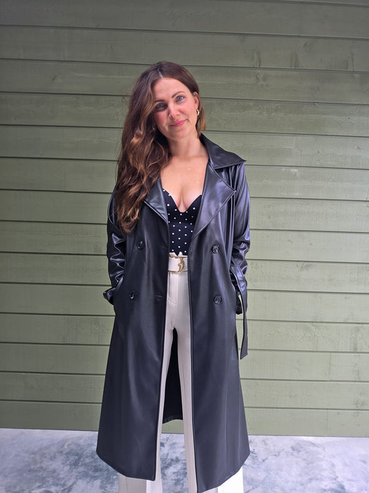 Leatherlook Trenchcoat - Zwart