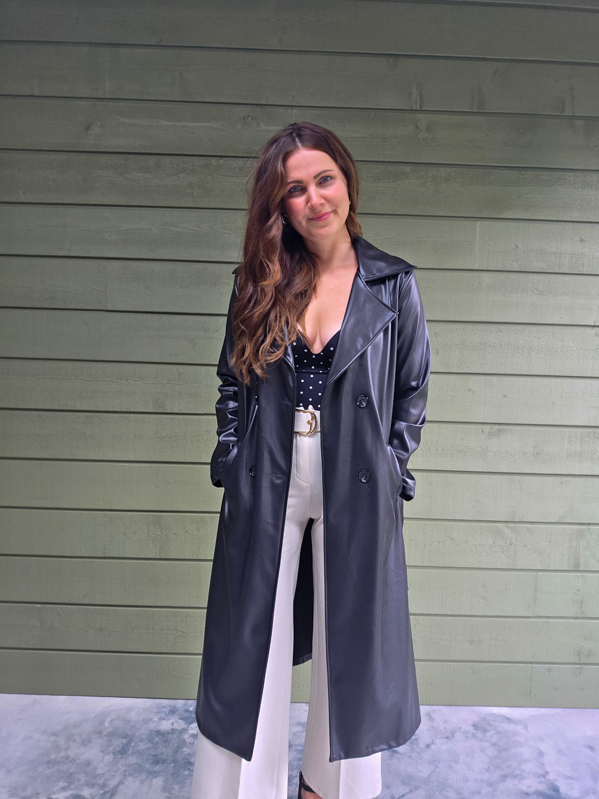 Leatherlook Trenchcoat - Zwart