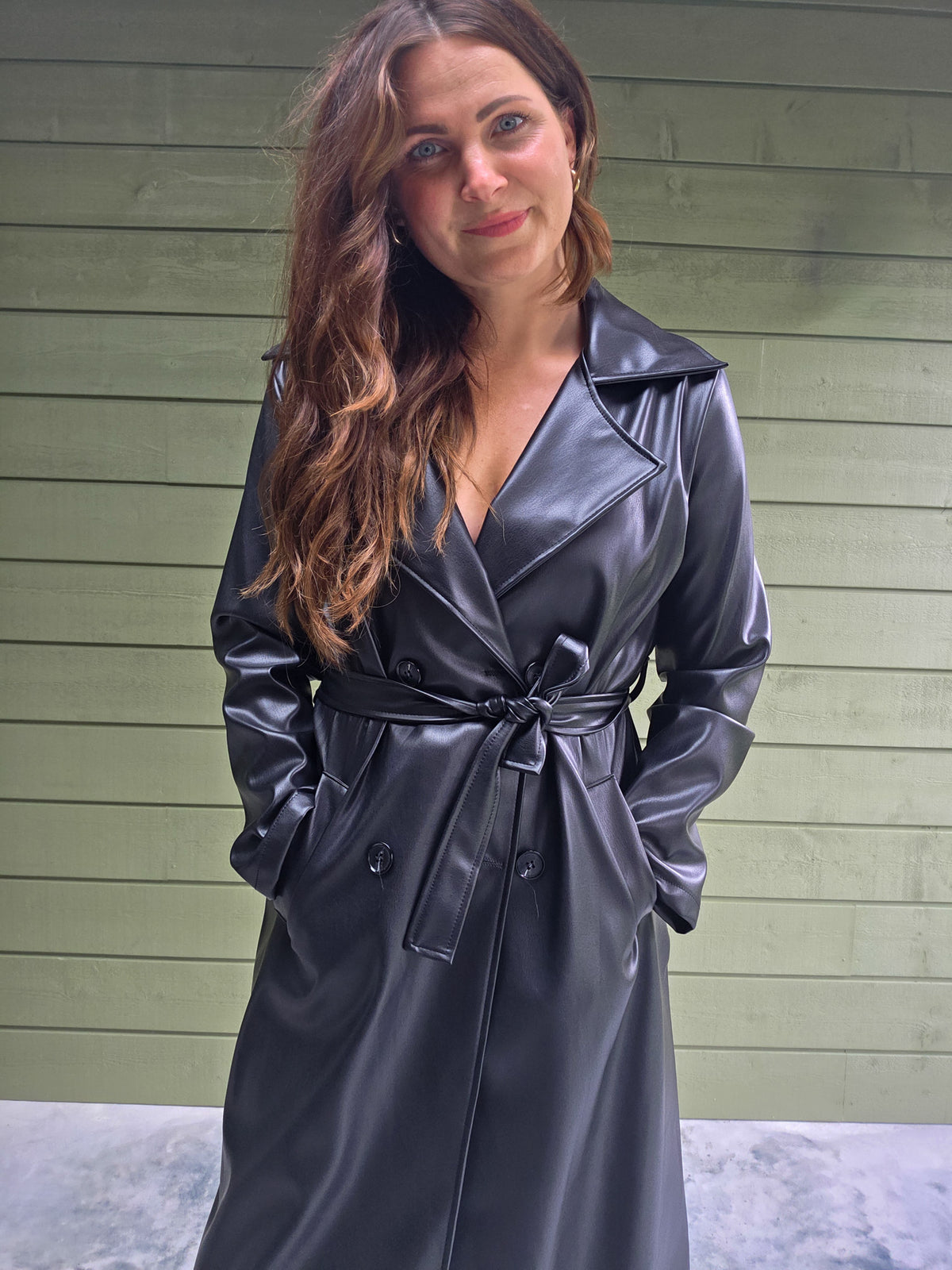 Leatherlook Trenchcoat - Zwart