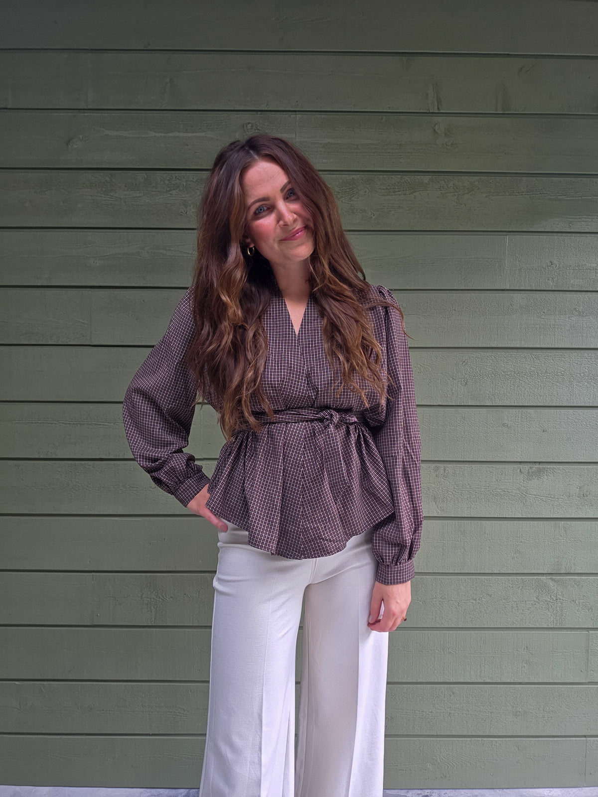 Check Tie Blouse Brown