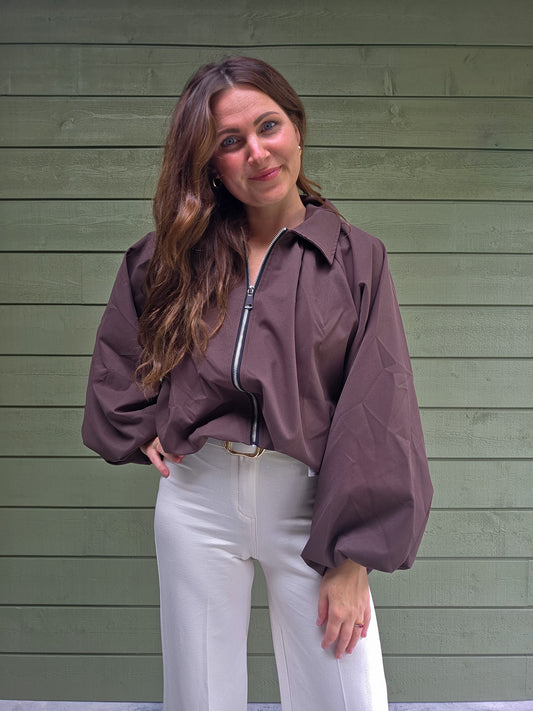 Balloon Zip Jacket Brown