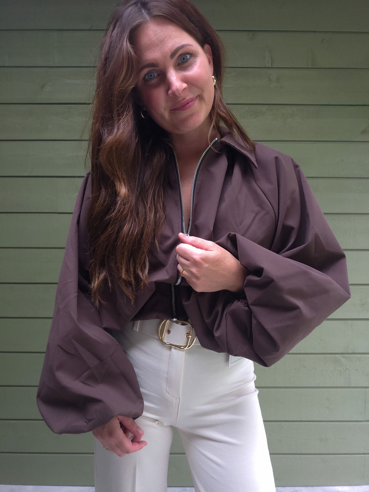Balloon Zip Jacket Brown