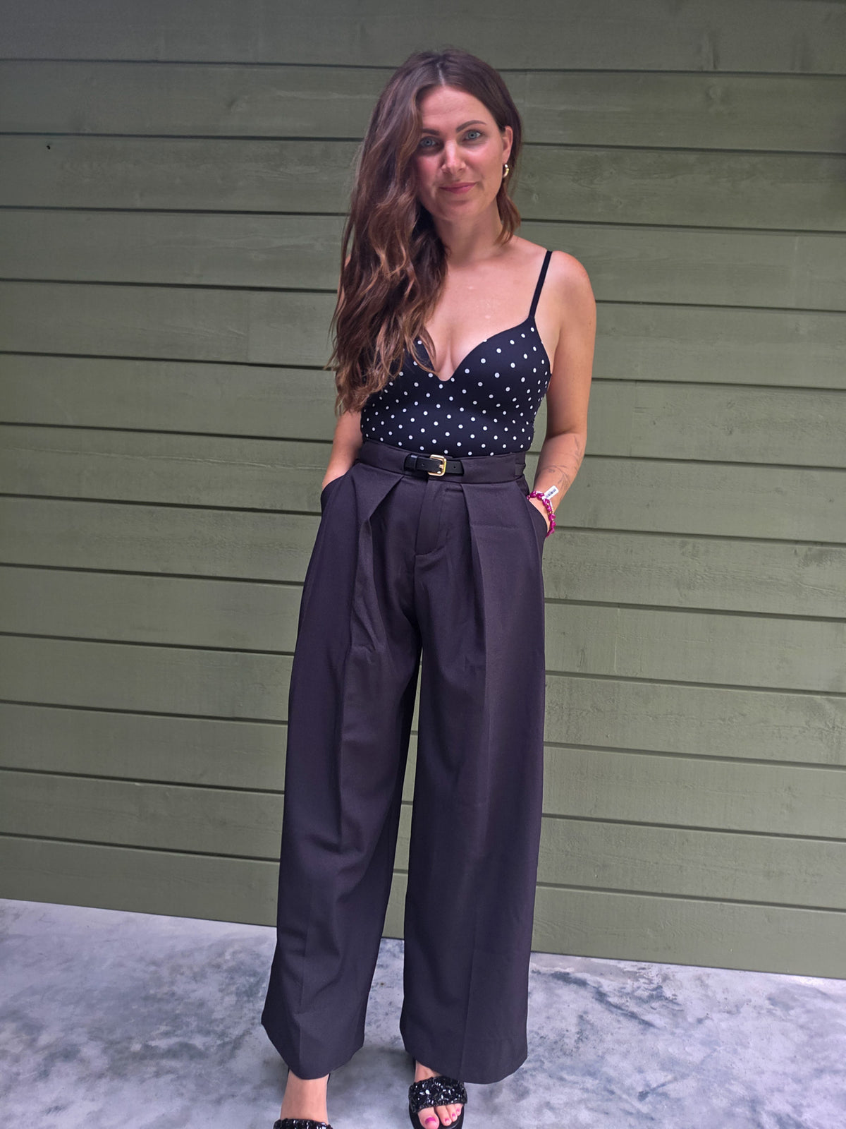 Wide Leg Pantalon Met Plooien - Zwart