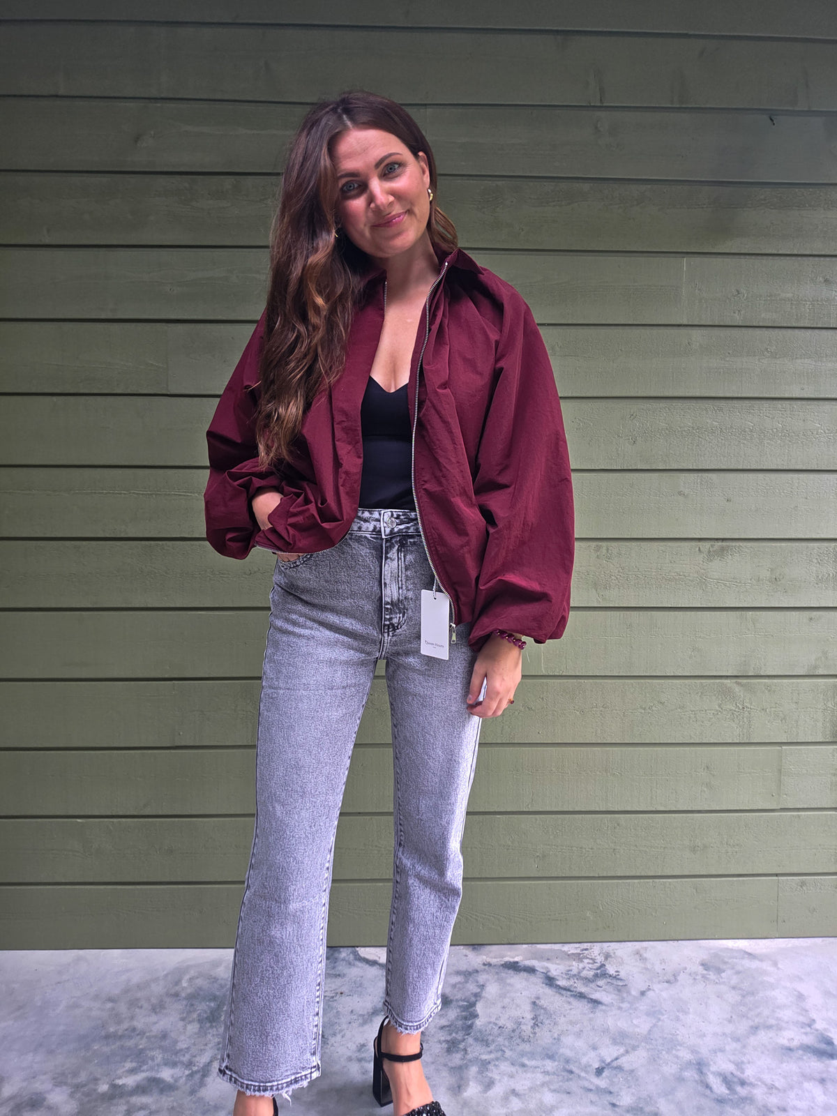 High Waist Cropped Jeans - Grey