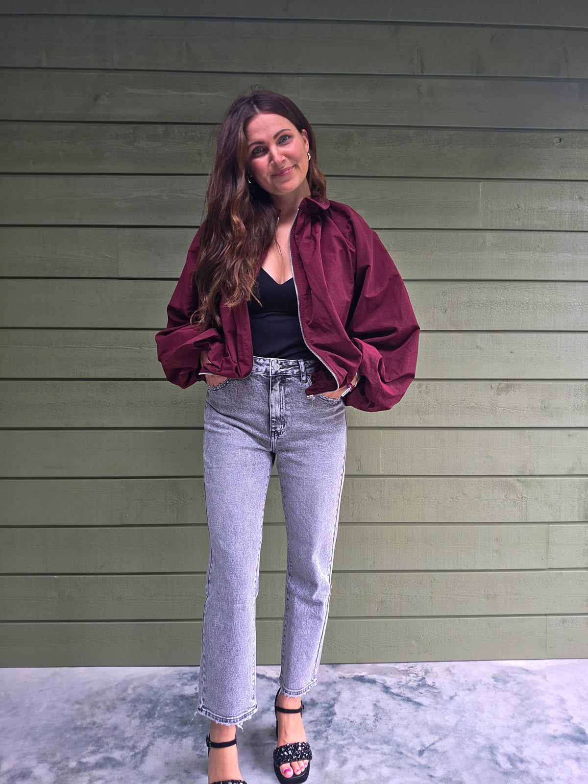 High Waist Cropped Jeans - Grey