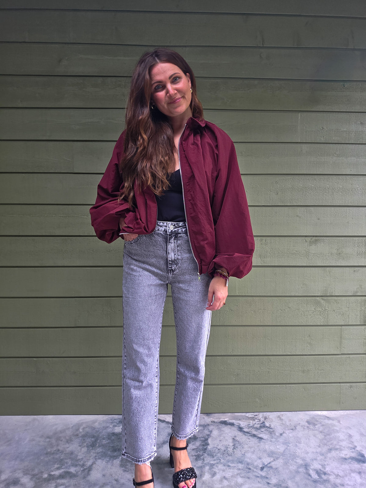 High Waist Cropped Jeans - Grey