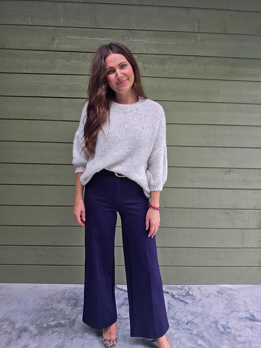 High Waist Wide Leg Broek - Navy