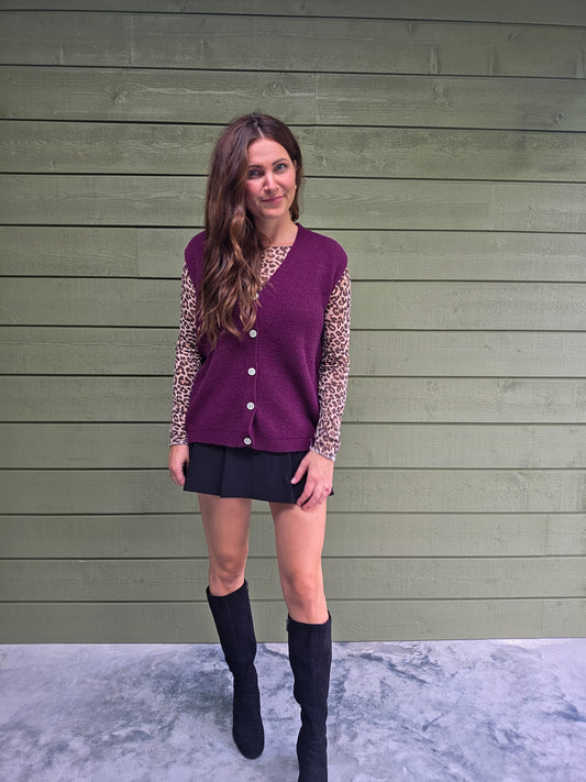 Ambika - Mouwloos Gebreid Vest/Gilet - Aubergine