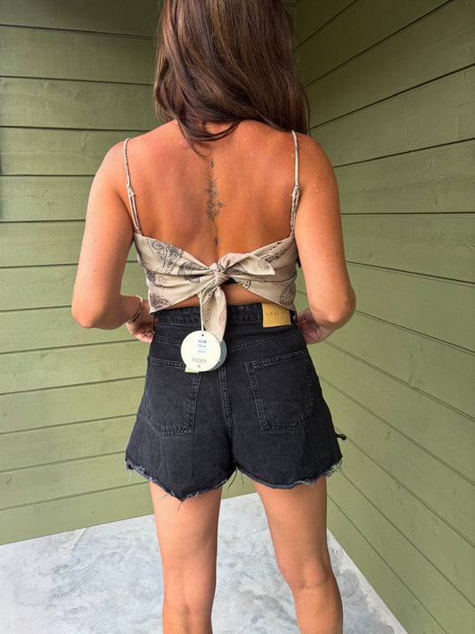 Paisley Tie-Back Top - Beige