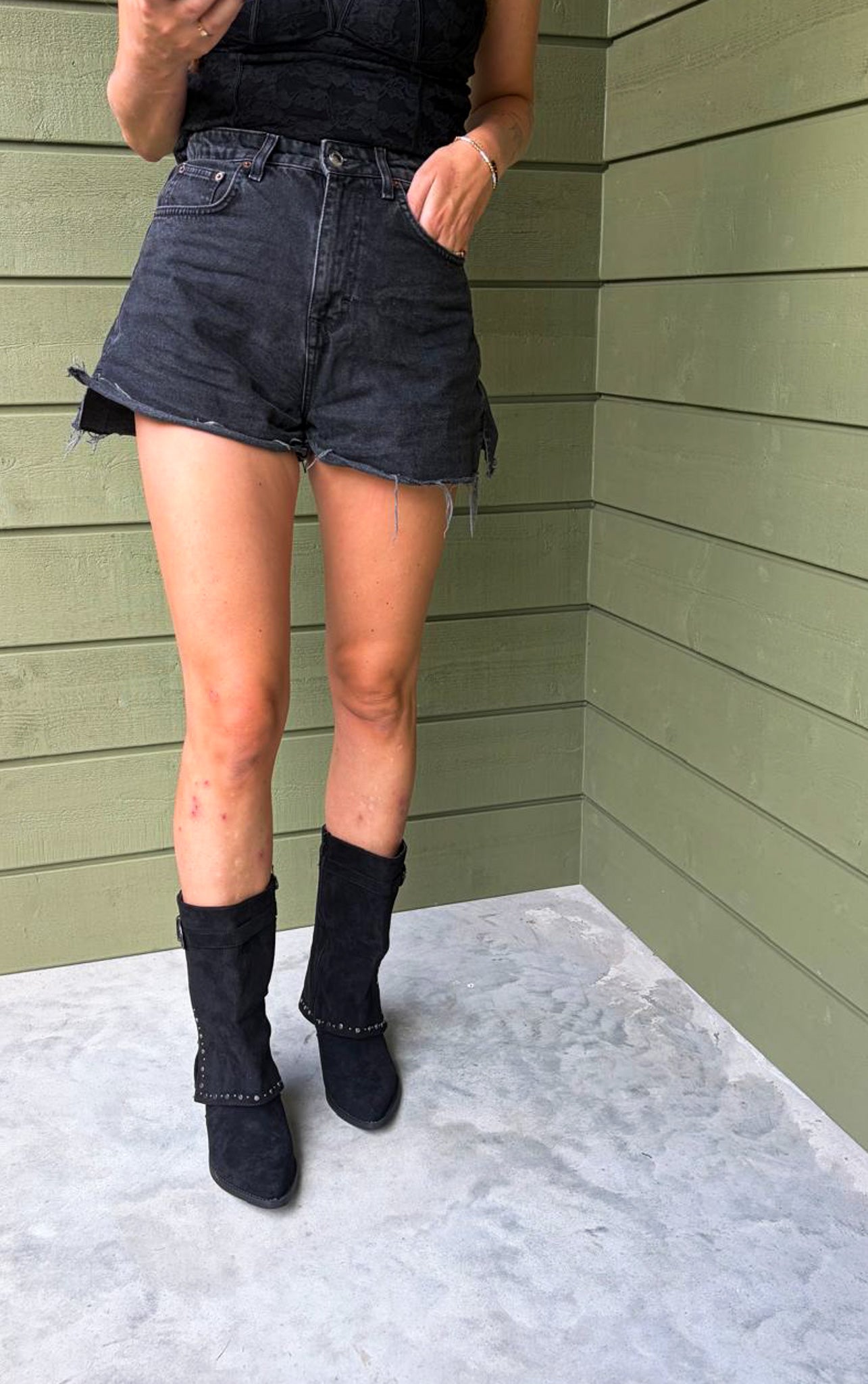 Zwarte Suede Look laarsjes Met Studs