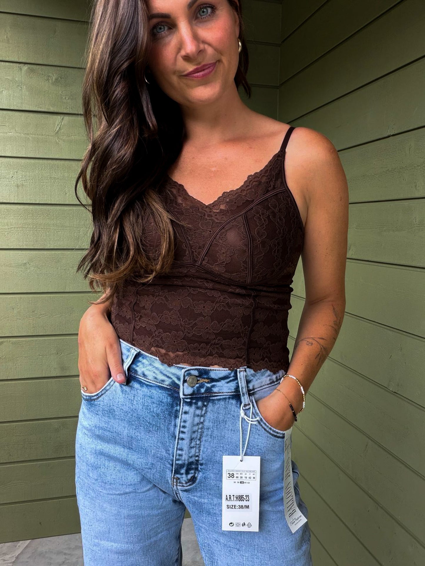 Lace Detail Top - Brown