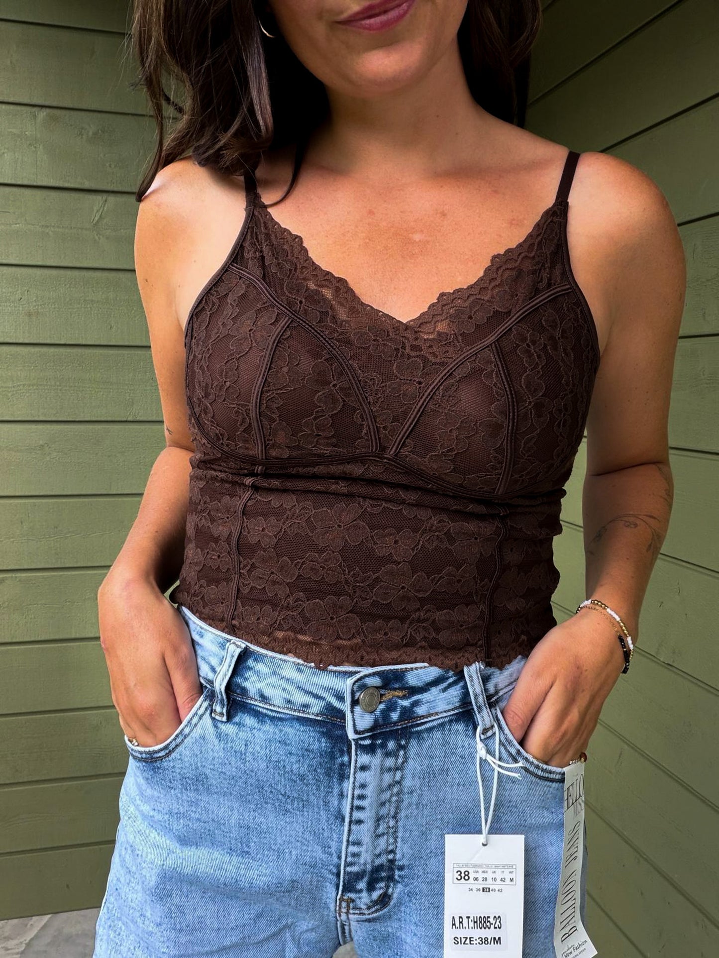 Lace Detail Top - Brown