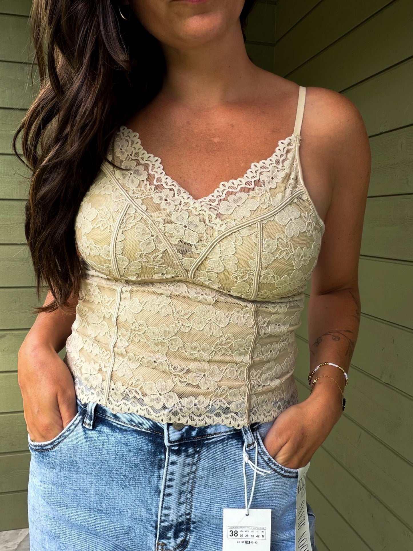 Lace Detail Top - Beige