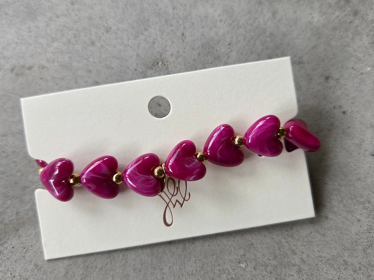 Elastic Heart Beaded Bracelet Dark Purple